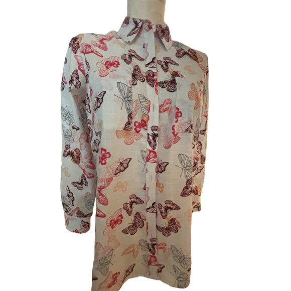 Foxcroft Zoey Butterfly Print Button Down Shirt Size 4 - Picture 2 of 4